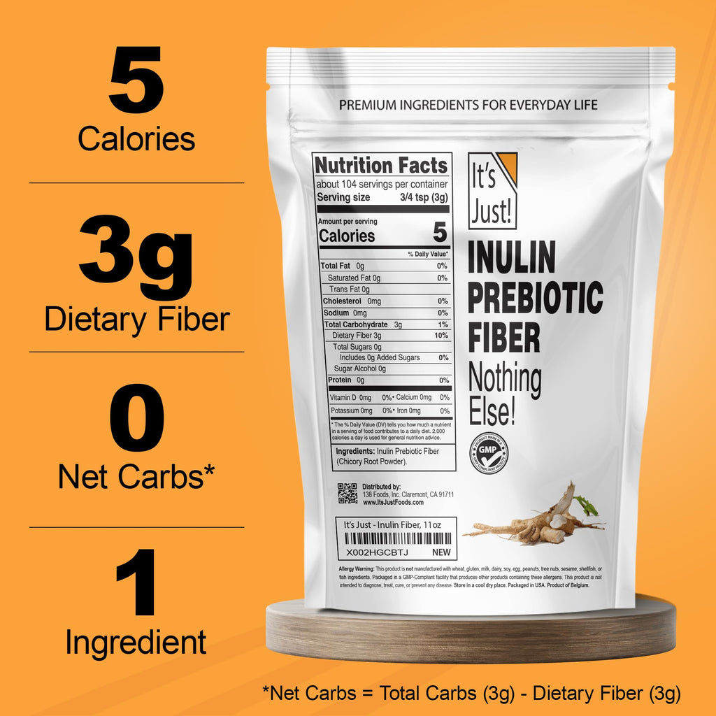 It's Just! Inulin Prebiotic Fiber – Gut Health, Water-Soluble Chicory Root (Vegan/Keto)
