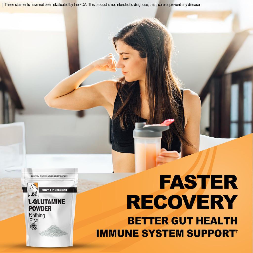 It's Just! L-Glutamine Powder - Unflavored, 500 g | 100 Servings, Digestive Support & Muscle Recovery