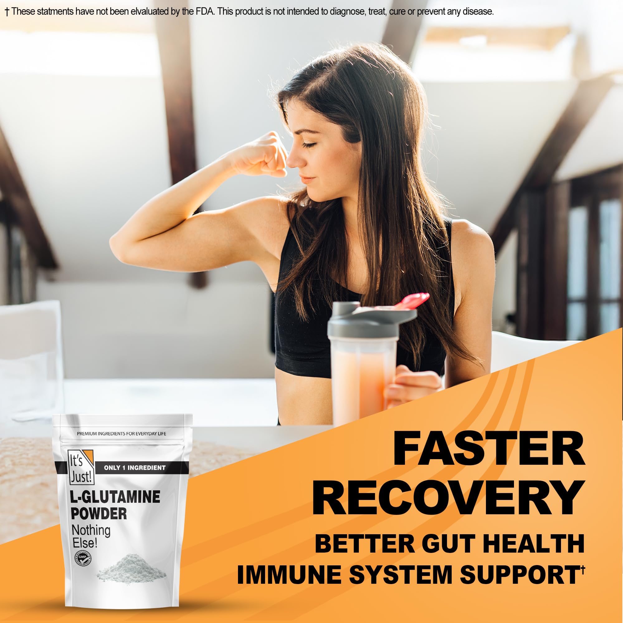 It's Just! L-Glutamine Powder - Unflavored, 500 g | 100 Servings, Digestive Support & Muscle Recovery