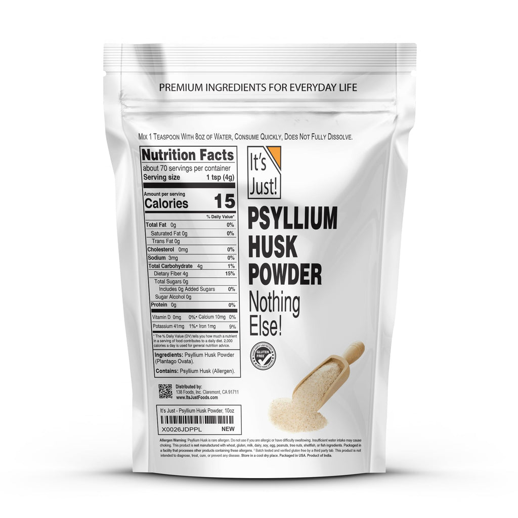 It's Just! Psyllium Husk Powder - Easy Mixing Dietary Fiber, Keto Baking, Non-GMO 10oz