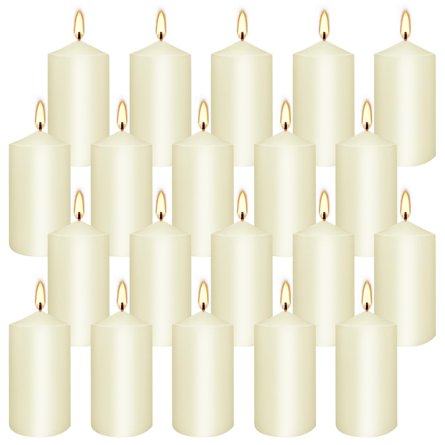Set of 20 Ivory Pillar Candles - Dripless & Smokeless 2 x 4 in Pillar Candles for Parties Weddings Spa Home Décor
