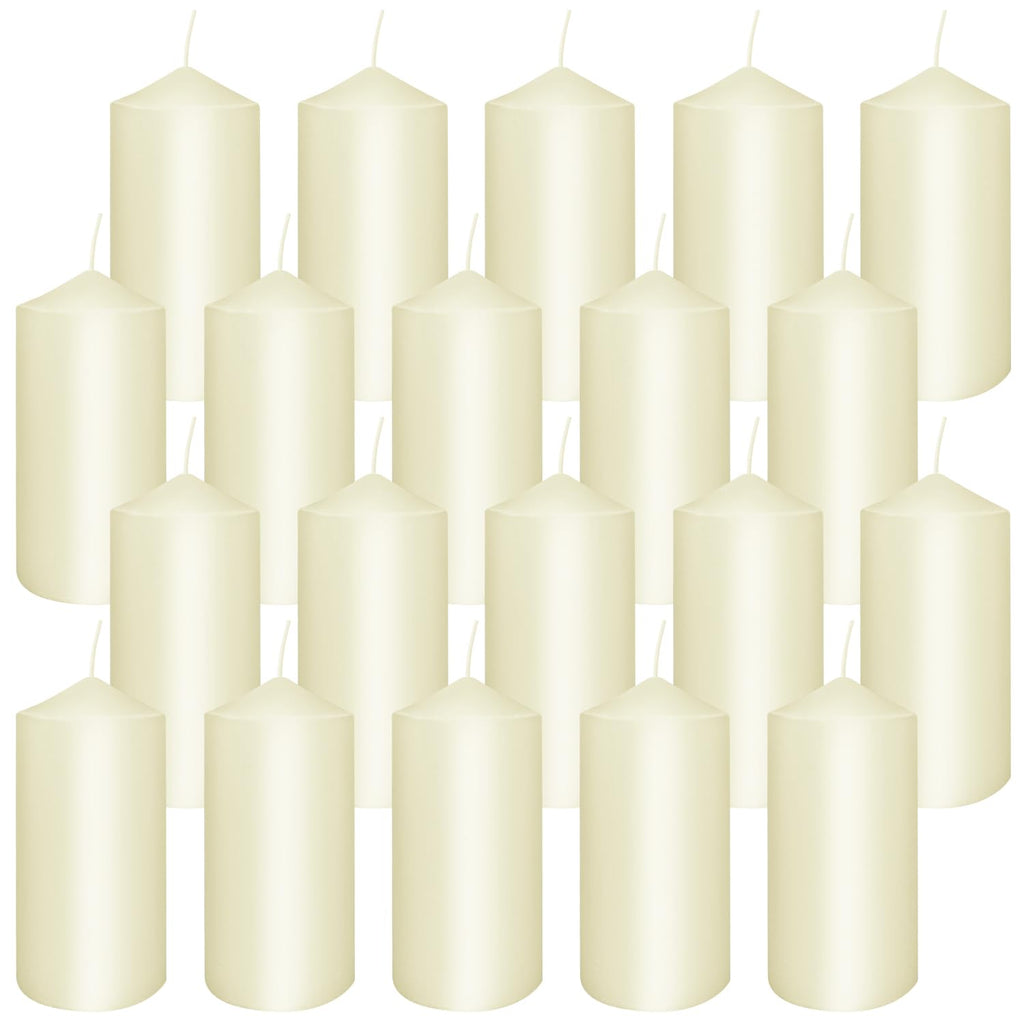 Set of 20 Ivory Pillar Candles - Dripless & Smokeless 2 x 4 in Pillar Candles for Parties Weddings Spa Home Décor