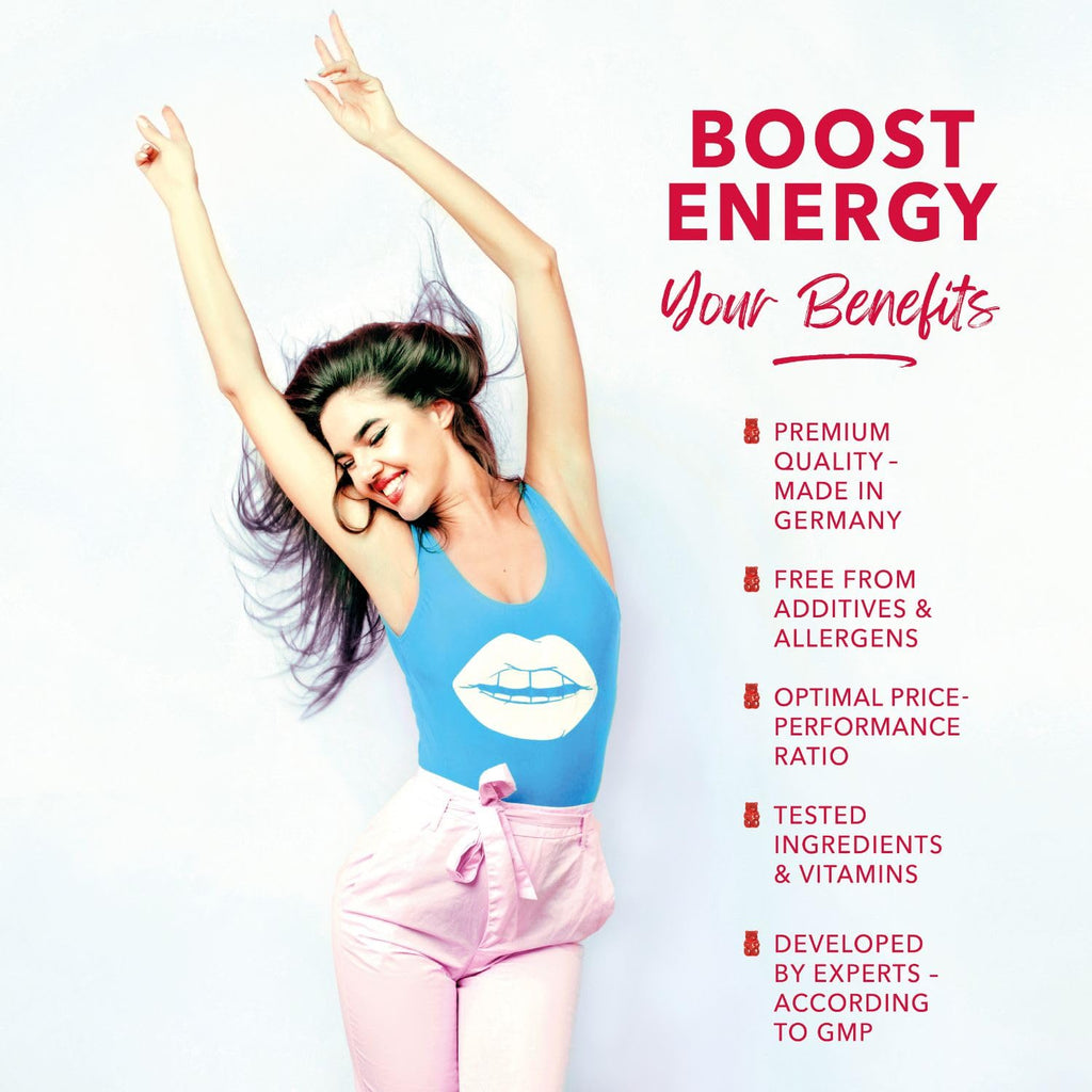 IvyBears® Energy Boost Gummies – Vegan Chewable Energy Supplements with Vitamin B12 & Natural Caffeine – Focus, Daily Energy & Stamina Support – Pre Workout Gummies – 60 Count