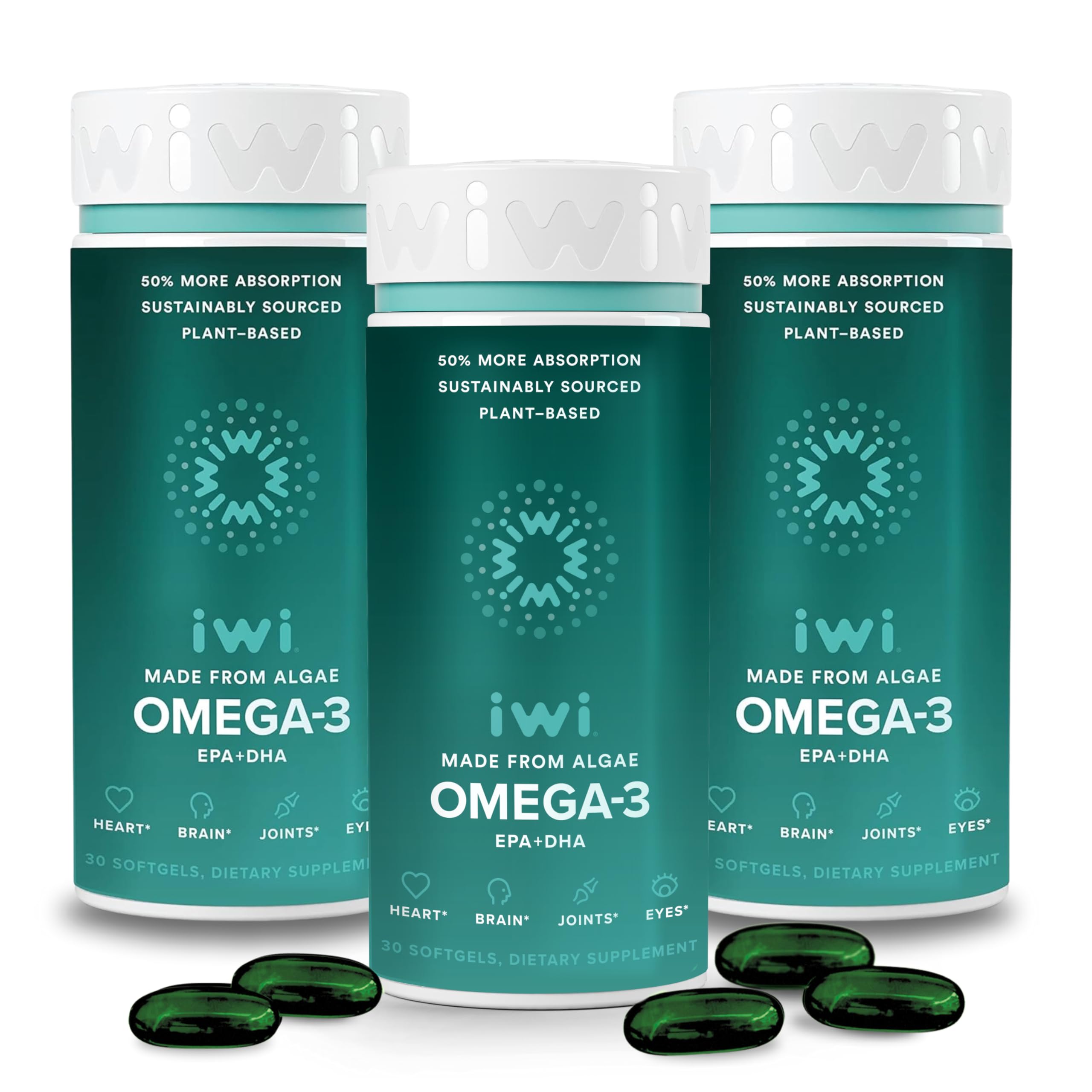 Iwi Omega-3 Softgels – 90 Vegan Algae EPA/DHA for Whole-Body Support