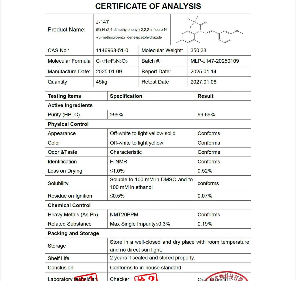 J-147 Nootropic – CAS 1146963-51-0, 99+% Purity, 5 g with 100 mg Scoop