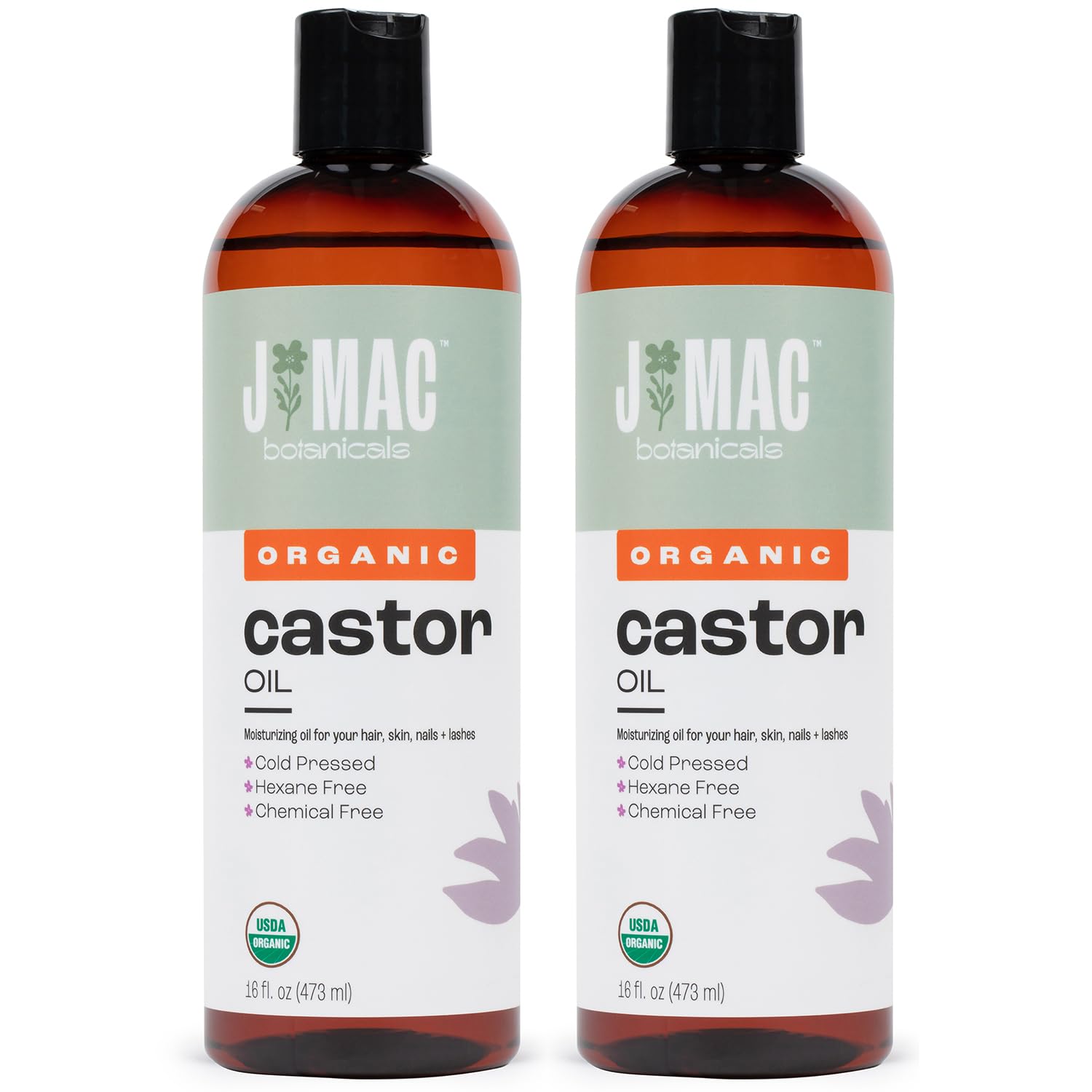 J Mac Botanicals Organic Castor Oil – Cold Pressed, Hexane Free, 32 oz for Face, Skin, Eyelashes