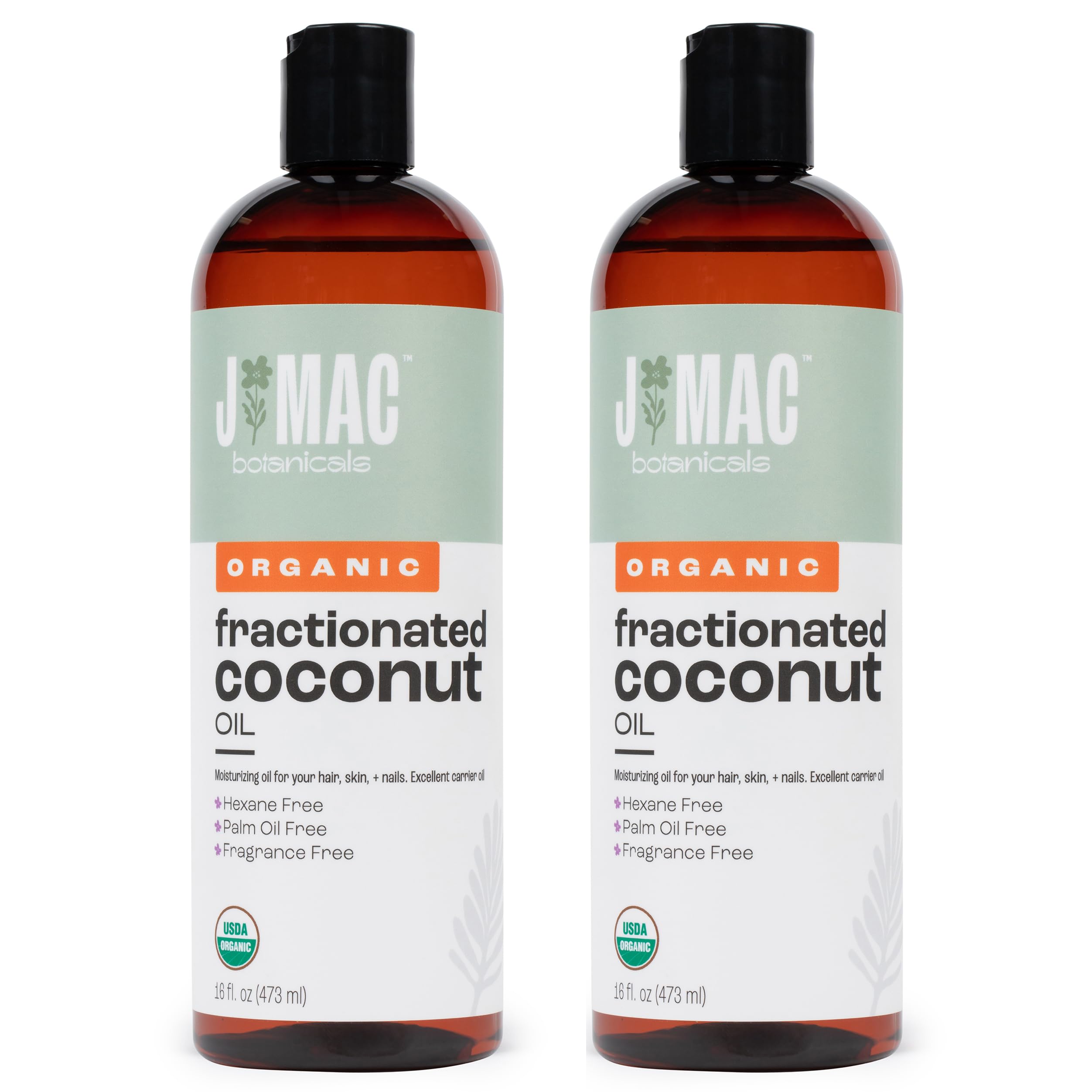 J Mac Botanicals Organic Fractionated Coconut Oil – 32 oz (2x16 oz) Carrier Oil