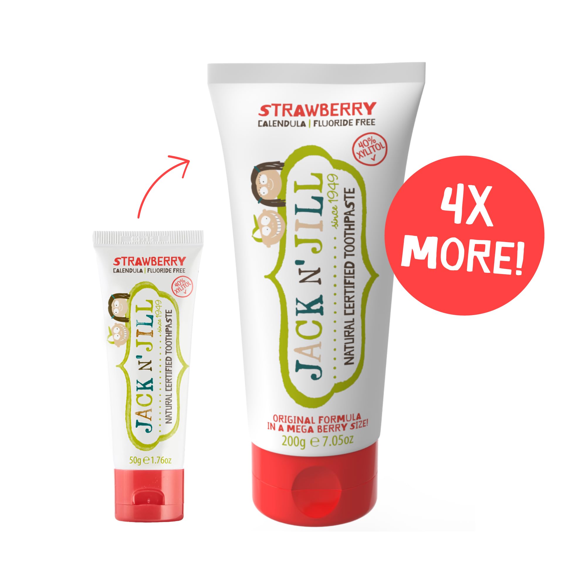 Jack N' Jill Mega Toothpaste 7.05 oz – Fluoride Free, 40% Xylitol, Strawberry