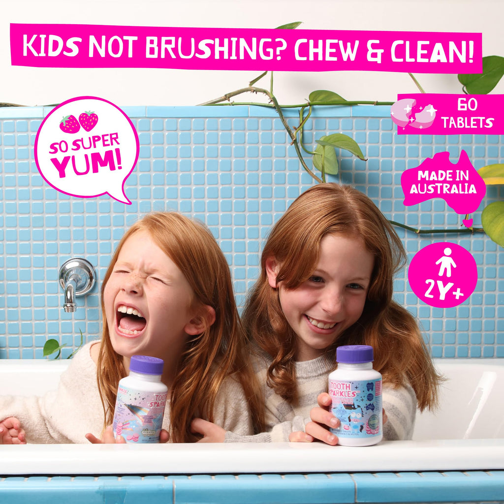 Jack N' Jill Tooth Sparkles - Calcium Chews for Teeth & Bone Development (Strawberry, 60 Tabs)