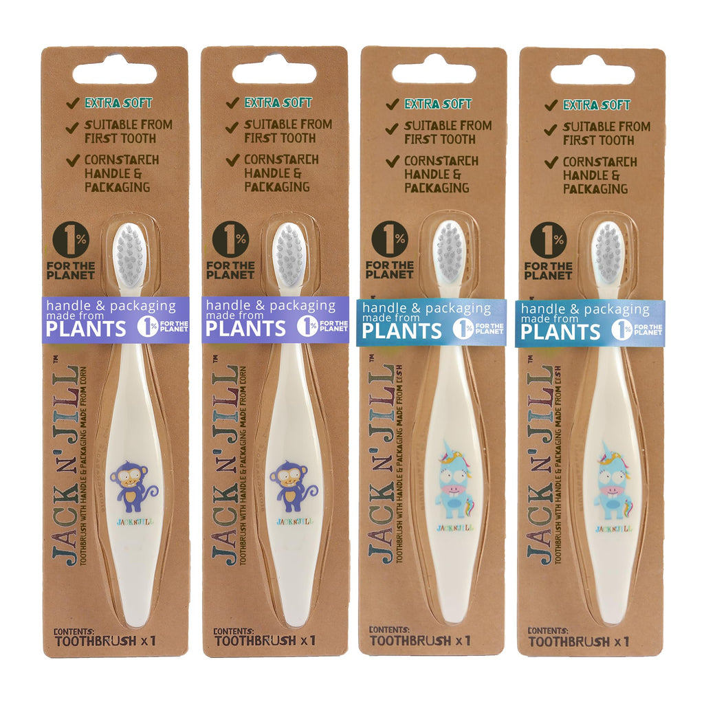 Jack N' Jill Baby & Toddler Toothbrushes - 4 Pack, 12 Months+ | Soft, Non-Toxic Cornhusk Handle