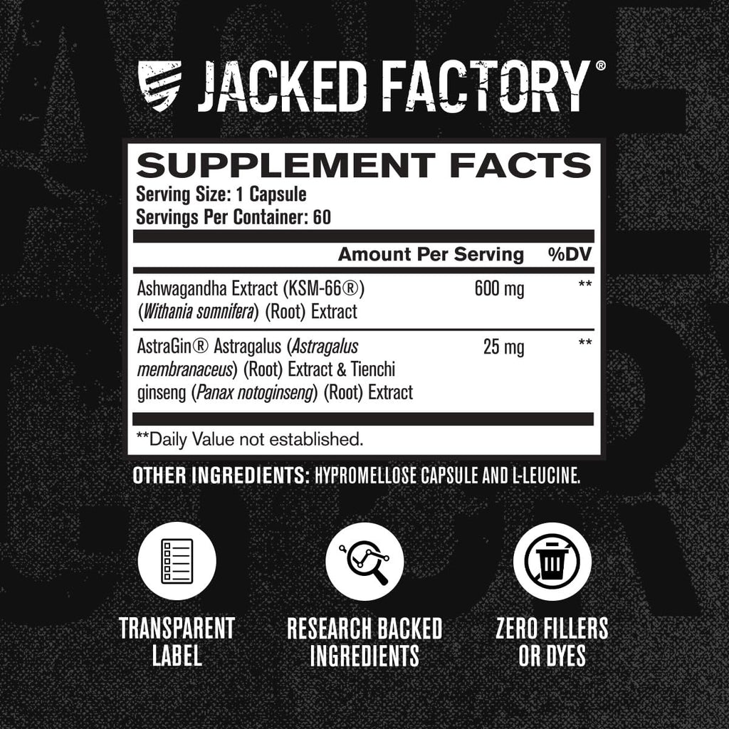 Jacked Factory KSM-66 Ashwagandha Root Extract - 60 Veggie Capsules | 5% Withanolides