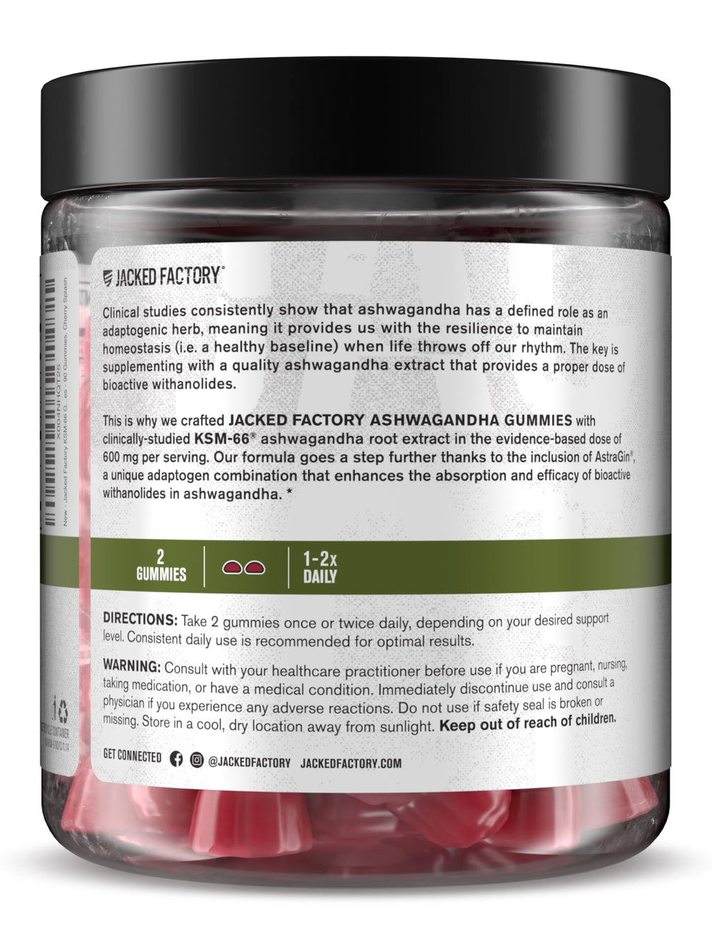 Jacked Factory Ashwagandha Gummies – KSM-66 600mg per Serving | 120 Gummies, Cherry Splash