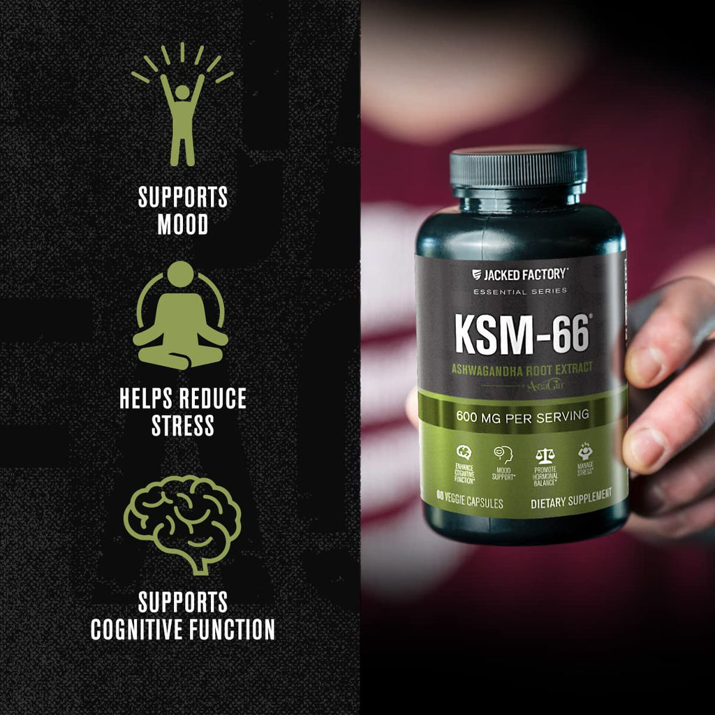 Jacked Factory KSM-66 Ashwagandha Root Extract - 60 Veggie Capsules | 5% Withanolides