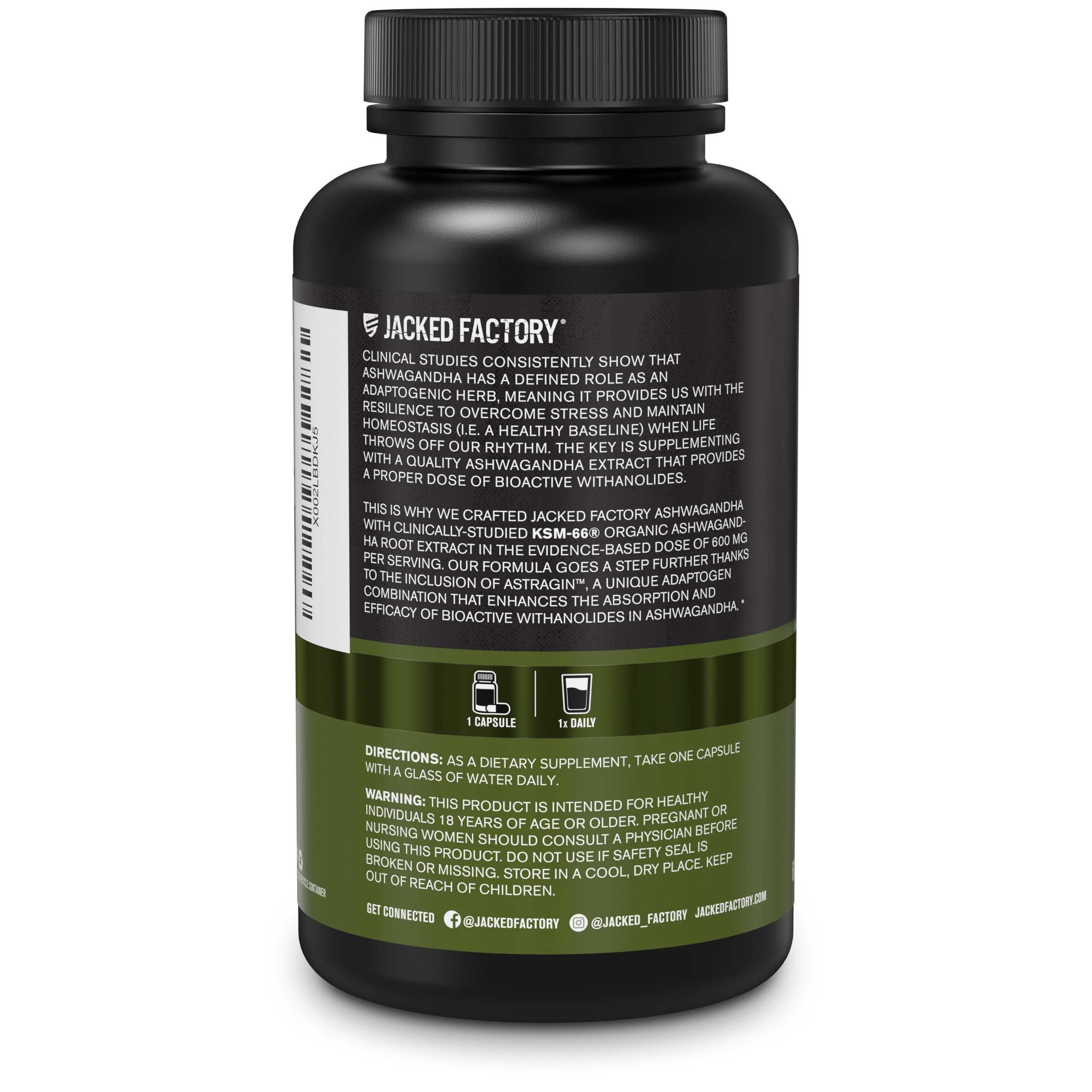 Jacked Factory KSM-66 Ashwagandha Root Extract - 60 Veggie Capsules | 5% Withanolides