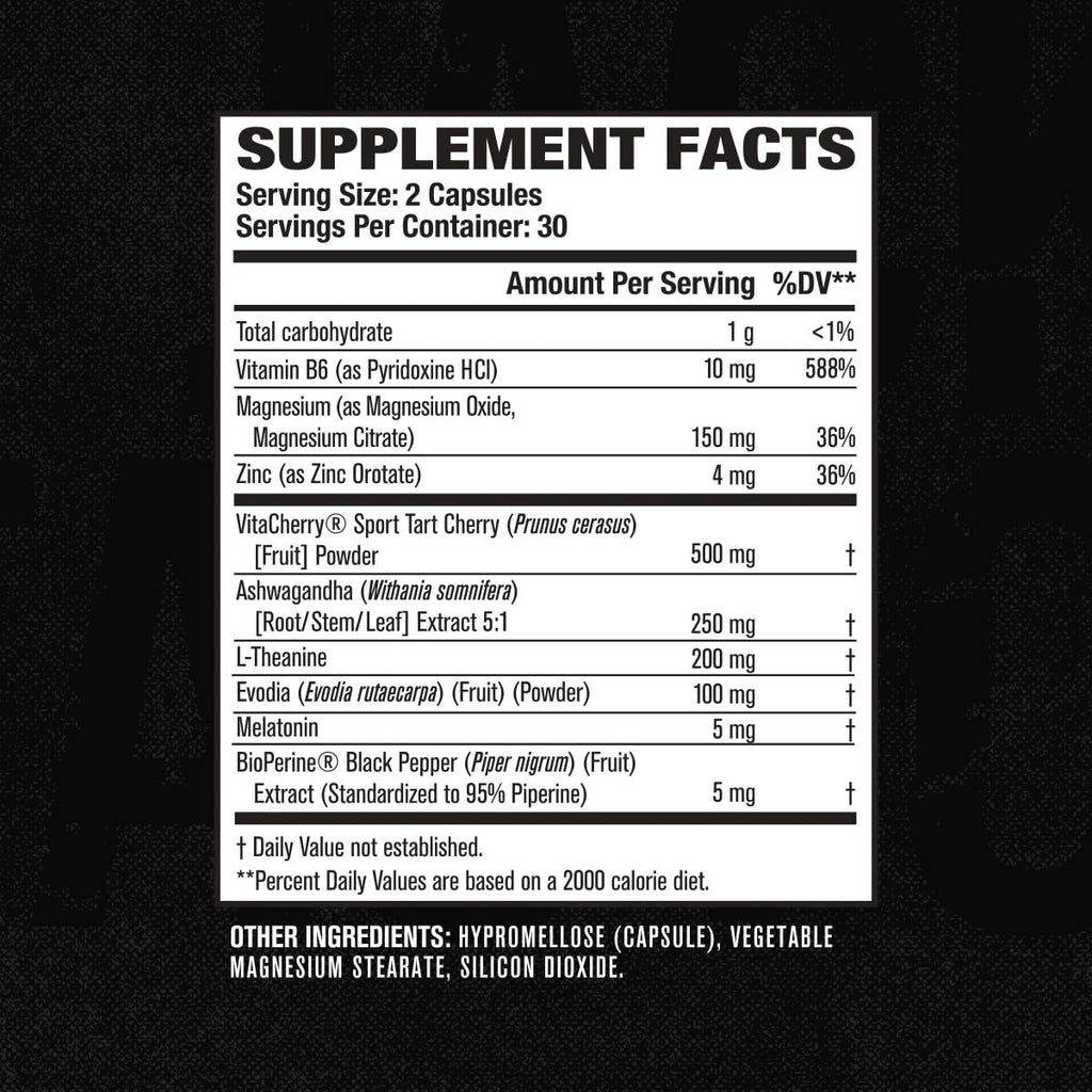 Jacked Factory Build PM Night Time Muscle Builder & Sleep Aid – Tart Cherry, Ashwagandha, Melatonin – 60 Veggie Pills