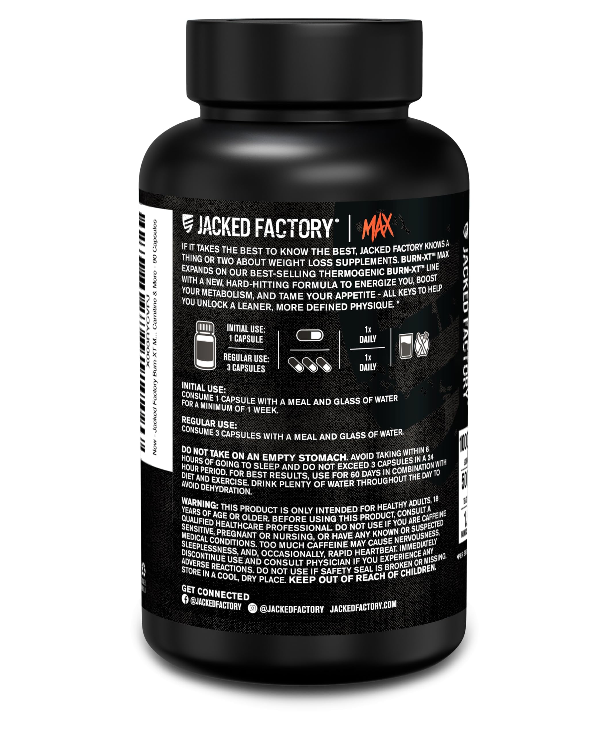 Jacked Factory Burn-XT Max: High-Performance Thermogenic Fat Burner with PurCaf Caffeine, MitoBurn & Green Tea | 90 Capsules