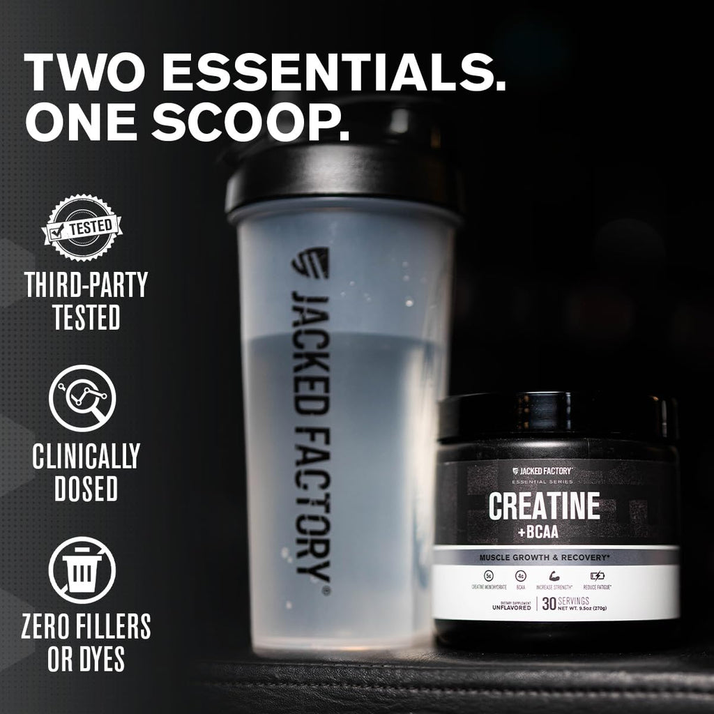 Jacked Factory Creatine + BCAAs – Creatine Monohydrate + BCAA Powder (30 Servings, Unflavored)