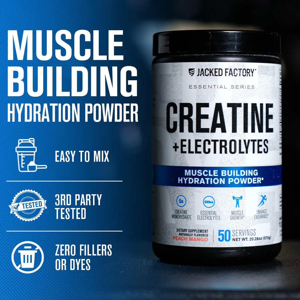 Jacked Factory Creatine + Electrolytes – 50 Servings, Blue Raspberry
