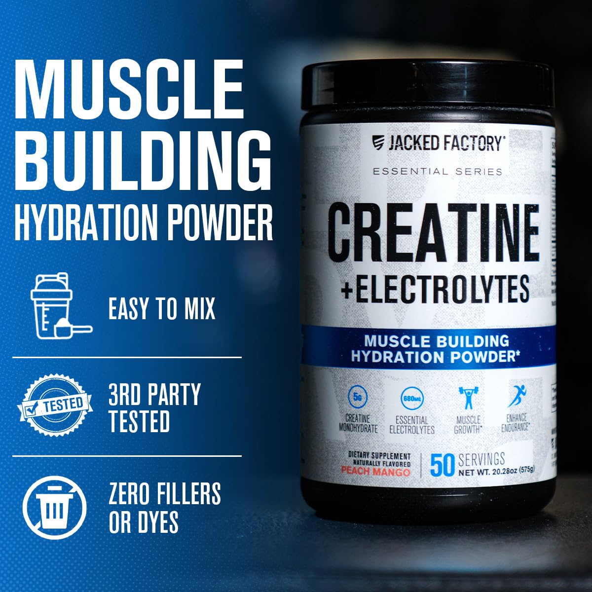 Jacked Factory Creatine + Electrolytes – 50 Servings, Blue Raspberry
