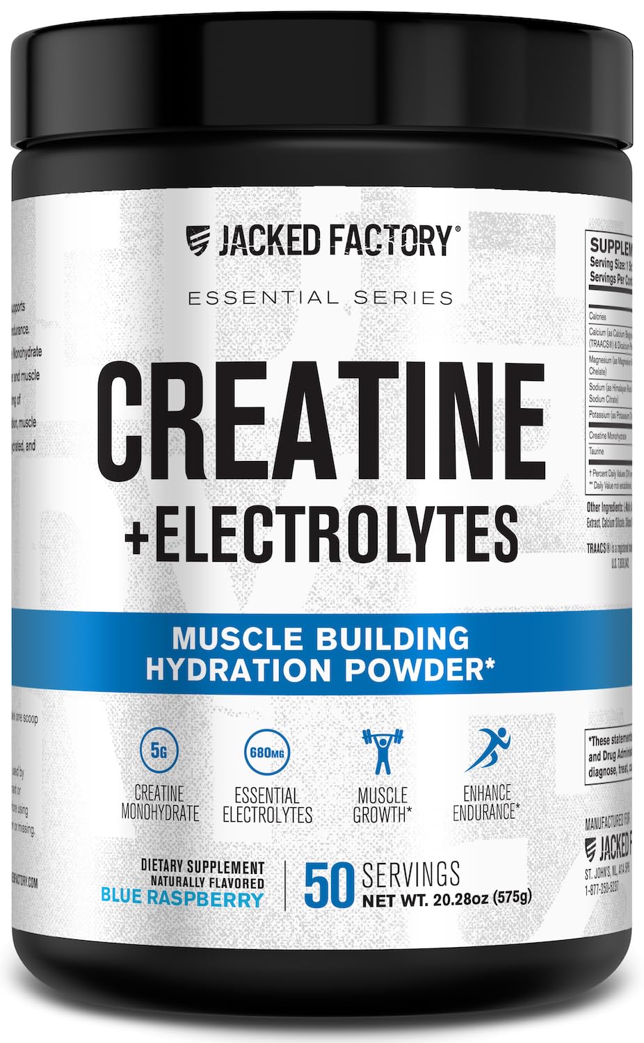 Jacked Factory Creatine + Electrolytes – 50 Servings, Blue Raspberry