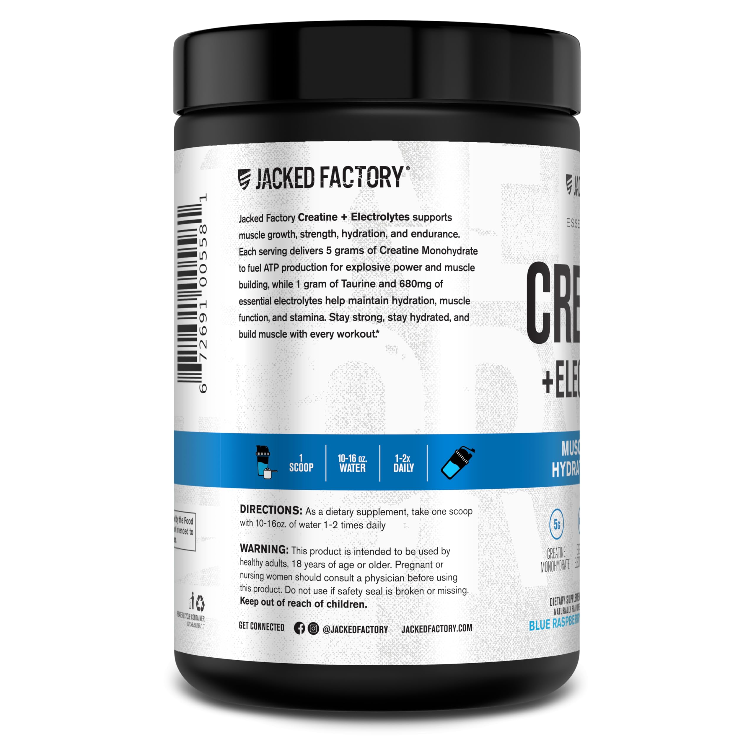 Jacked Factory Creatine + Electrolytes – 50 Servings, Blue Raspberry