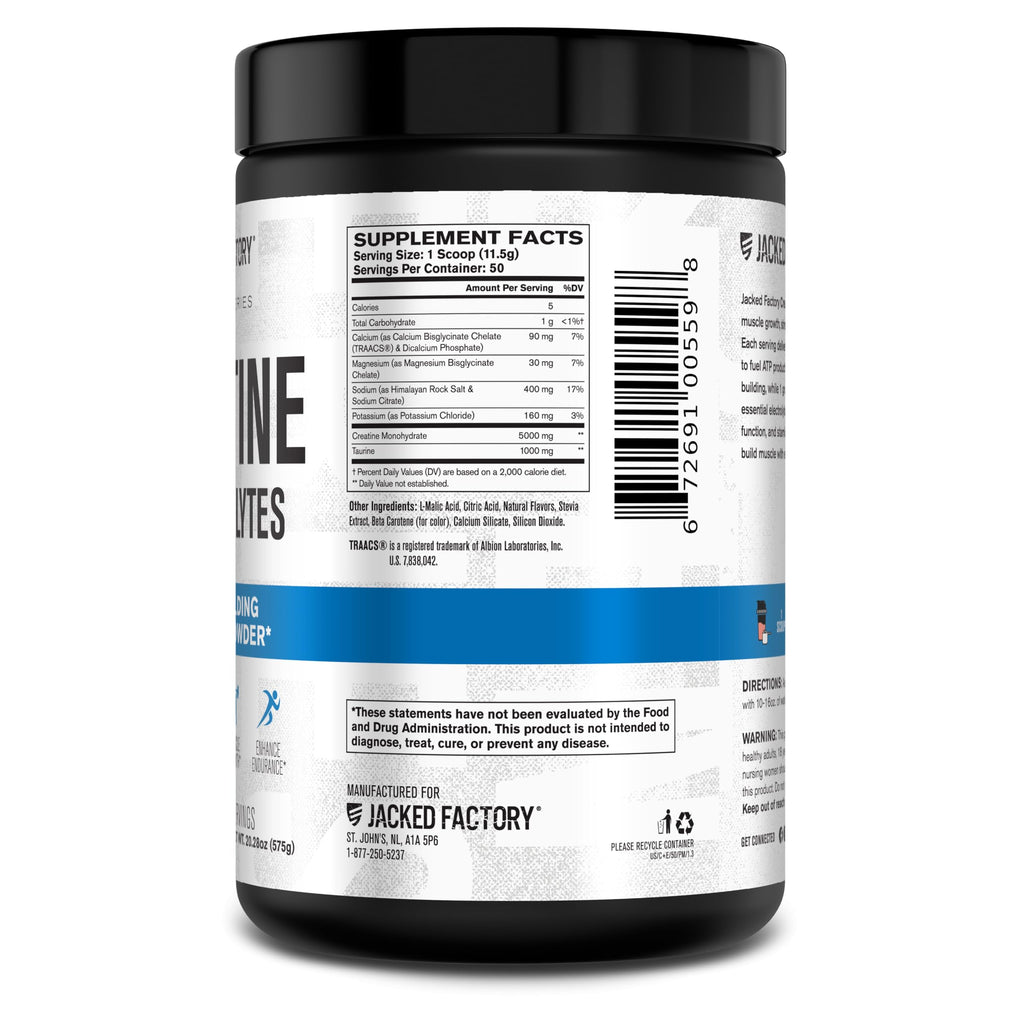 Jacked Factory Creatine + Electrolytes – Peach Mango (50 Servings) | Creatine Monohydrate with Taurine & Electrolytes