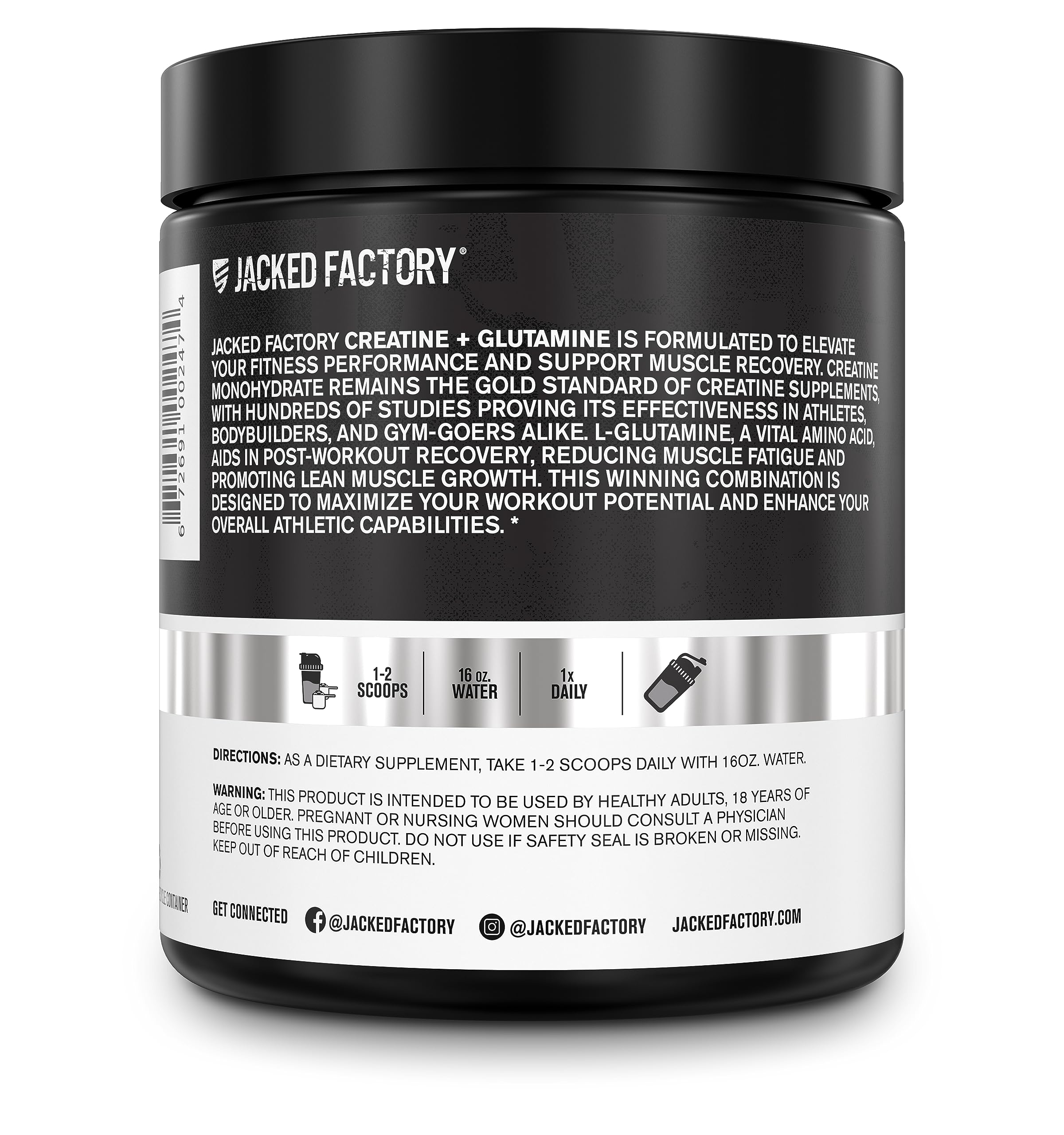 Jacked Factory Creatine + Glutamine – Creatine Monohydrate + L-Glutamine for Muscle Recovery, Strength, and Gut Health | 30 Servings, Unflavored