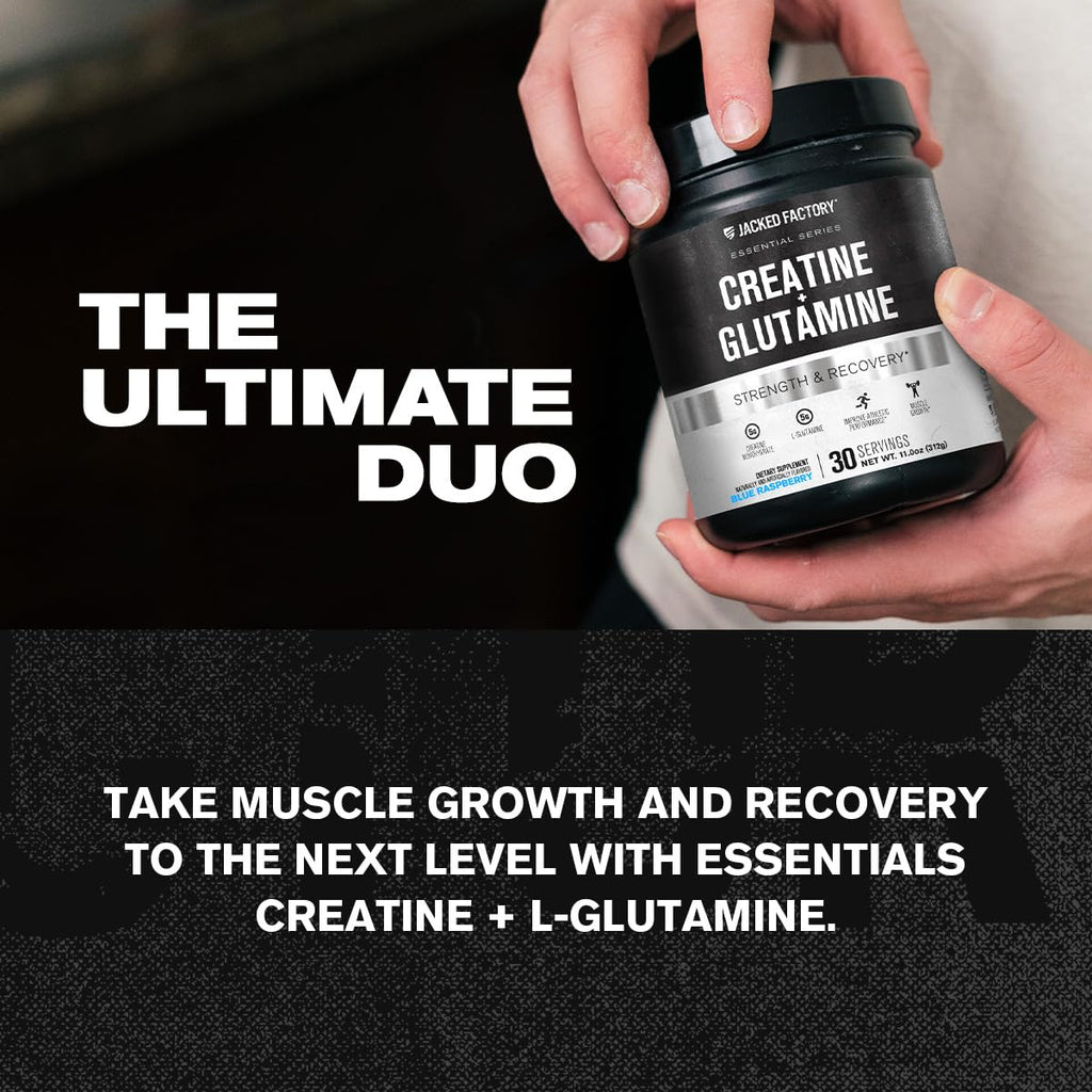 Jacked Factory Creatine + Glutamine – 30 Servings, Blue Raspberry | Muscle Recovery & Strength