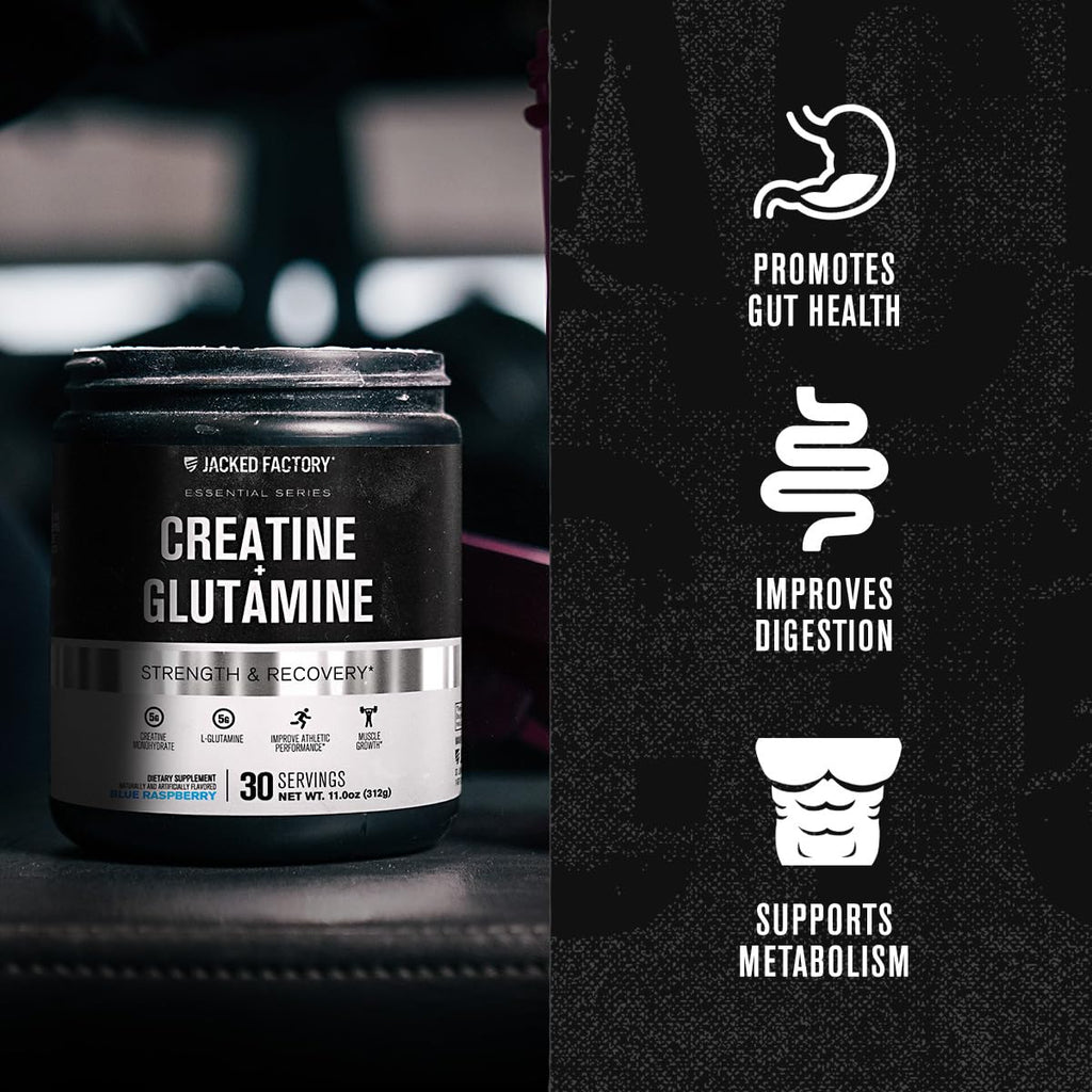 Jacked Factory Creatine + Glutamine – 30 Servings, Blue Raspberry | Muscle Recovery & Strength