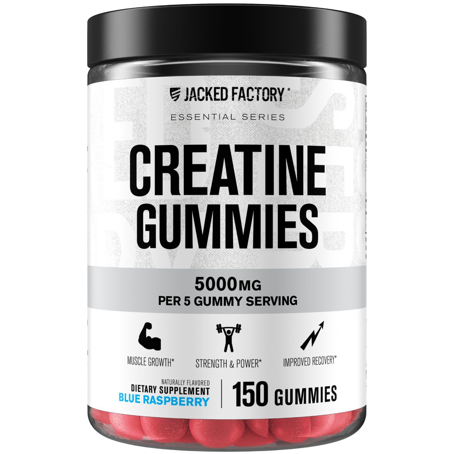 Jacked Factory Creatine Gummies – 5g Daily Dose (1g per Gummy) – Vegan, Third-Party Tested, 150 Gummies, Blue Raspberry