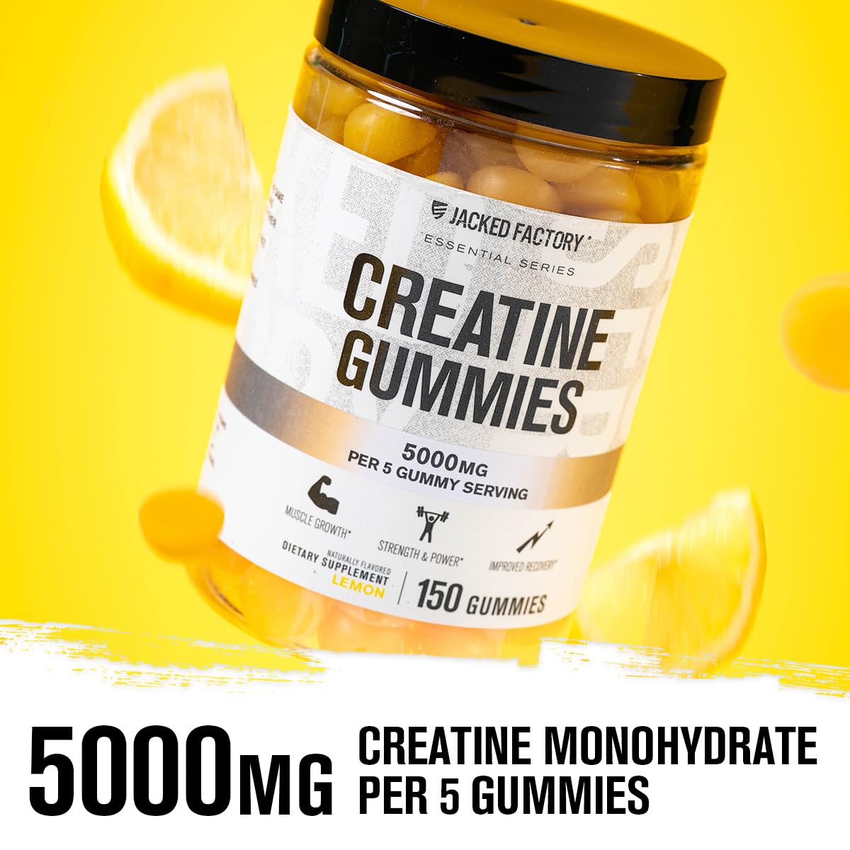 Jacked Factory Creatine Gummies – 5g Daily Dose, 150 Lemon Gummies