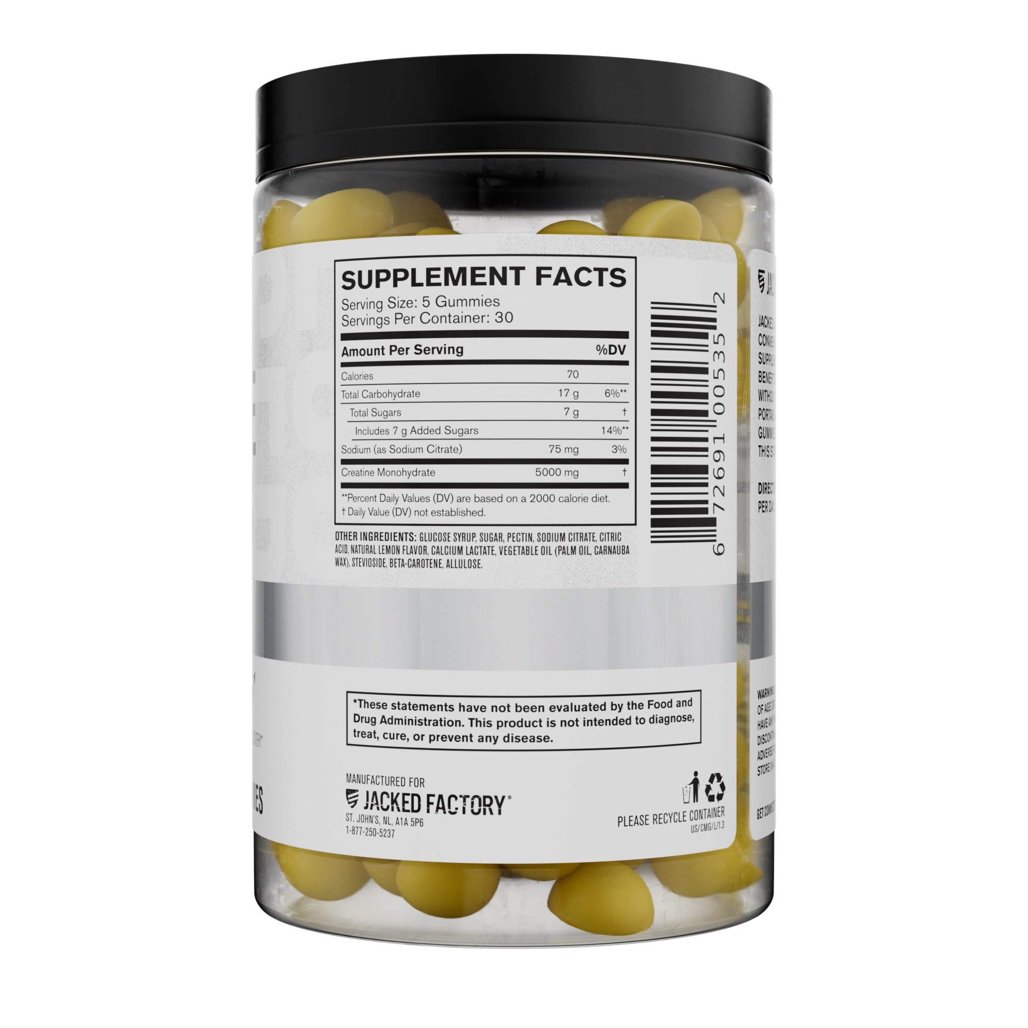 Jacked Factory Creatine Gummies – 5g Daily Dose, 150 Lemon Gummies