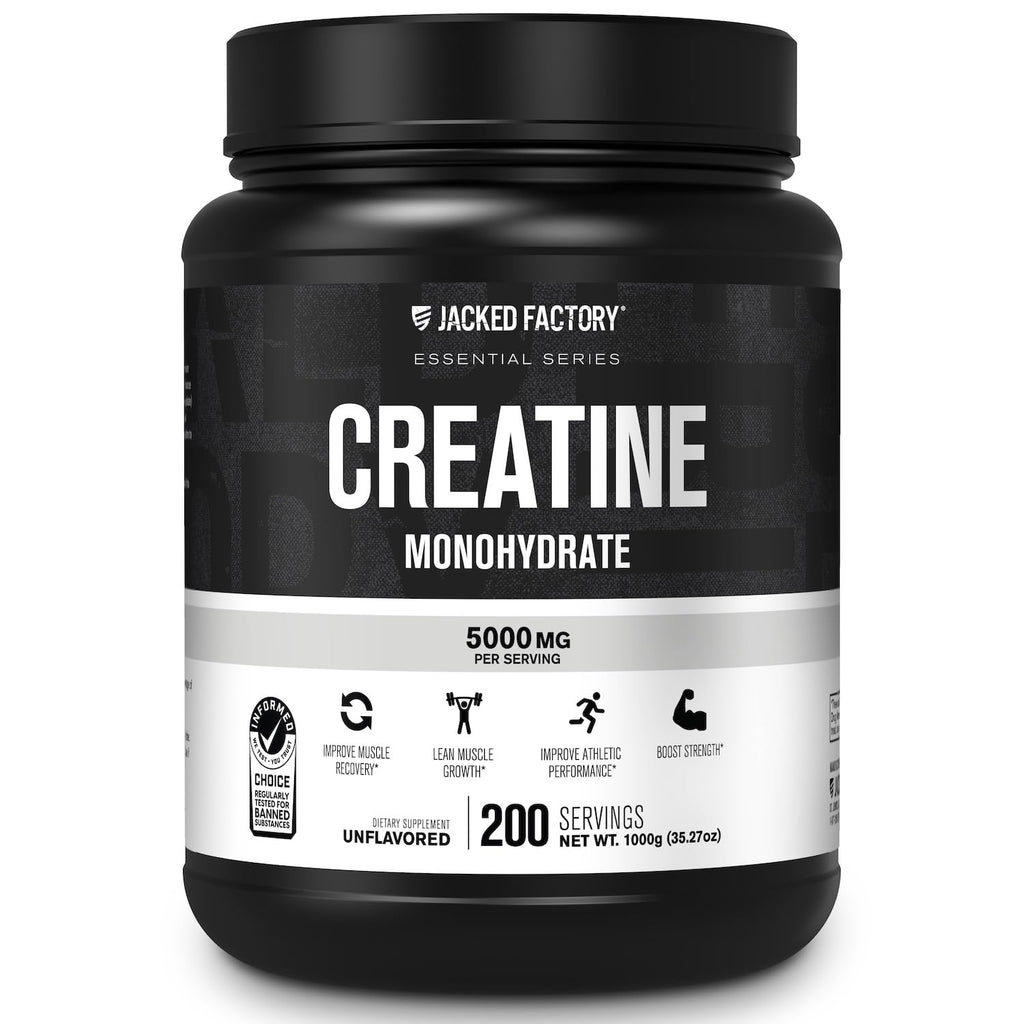 Jacked Factory Creatine Monohydrate Powder 1000g - 200 Servings, Unflavored, Vegan, Third-Party Tested