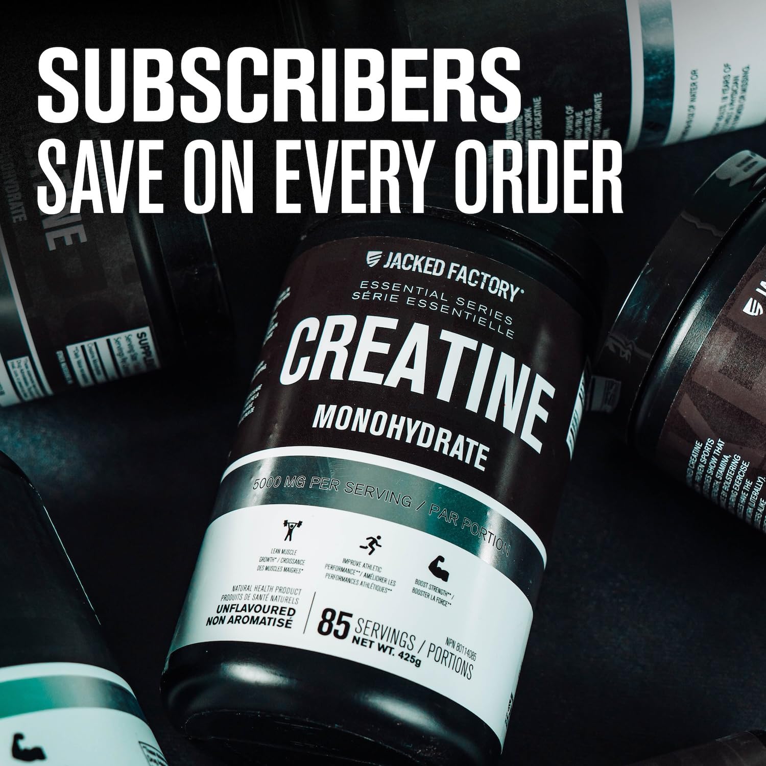 Jacked Factory Creatine Monohydrate Powder 1000g - 200 Servings, Unflavored, Vegan, Third-Party Tested