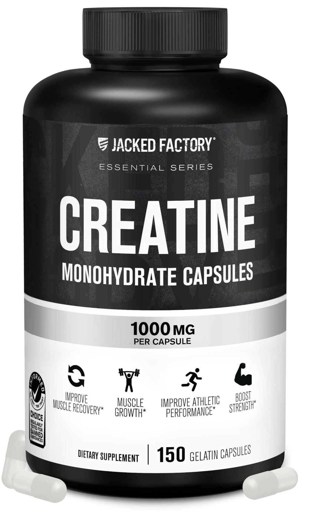 Jacked Factory Creatine Monohydrate Capsules – 150 Count | Muscle Growth & Strength