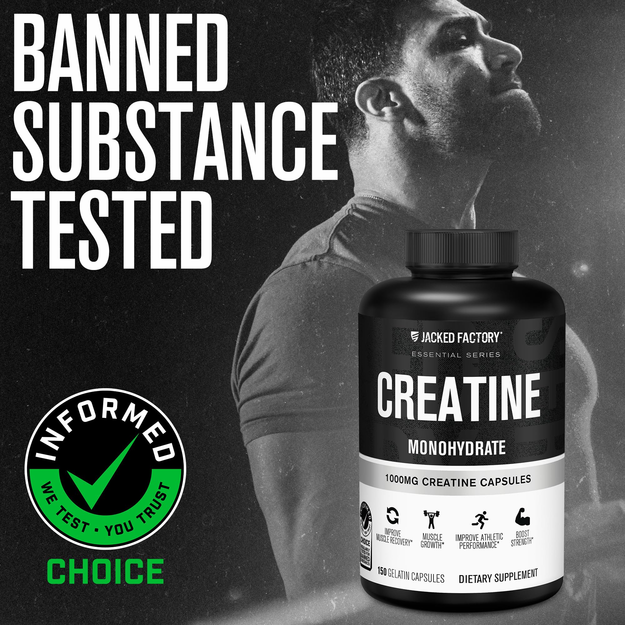 Jacked Factory Creatine Monohydrate Capsules – 150 Count | Muscle Growth & Strength
