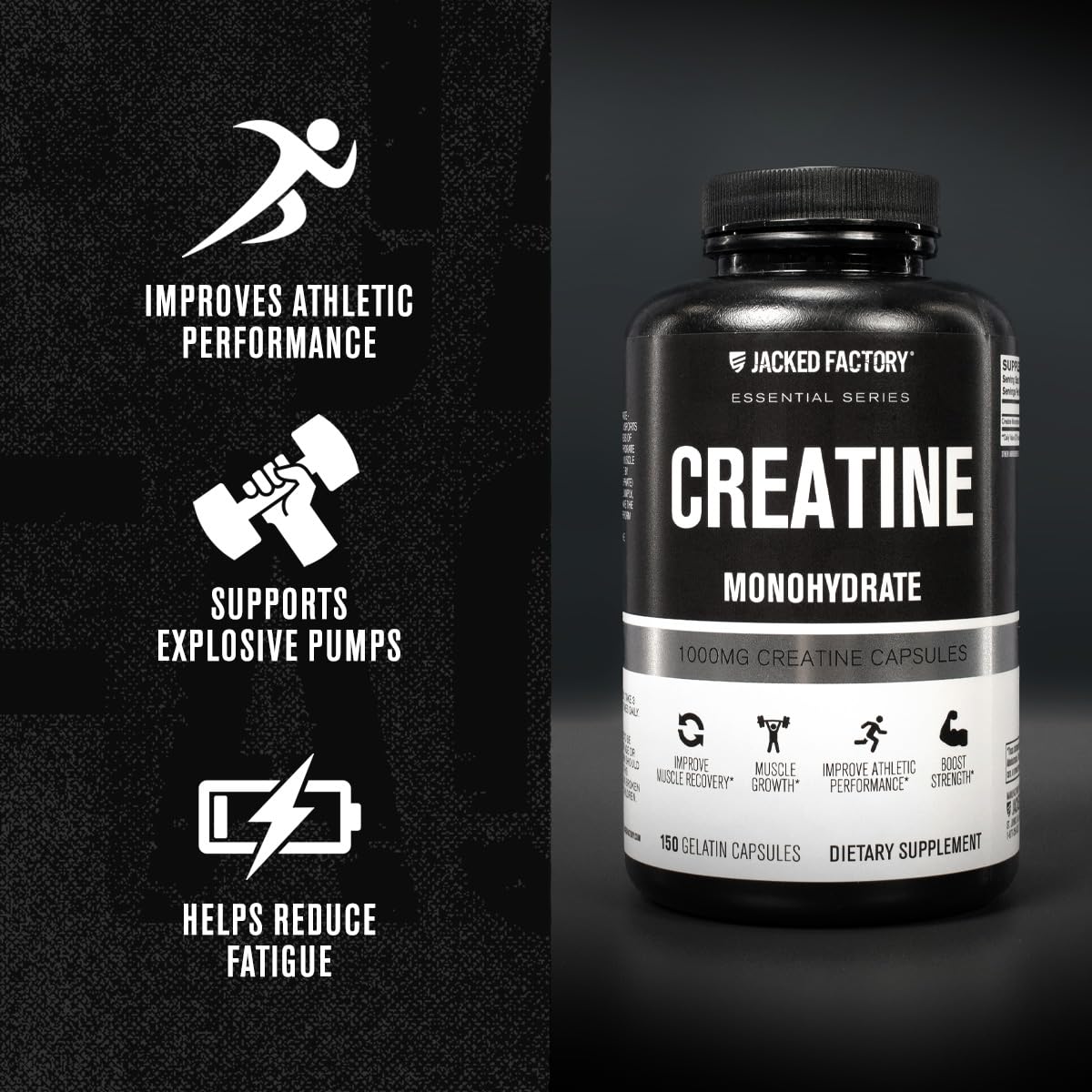 Jacked Factory Creatine Monohydrate Capsules – 150 Count | Muscle Growth & Strength