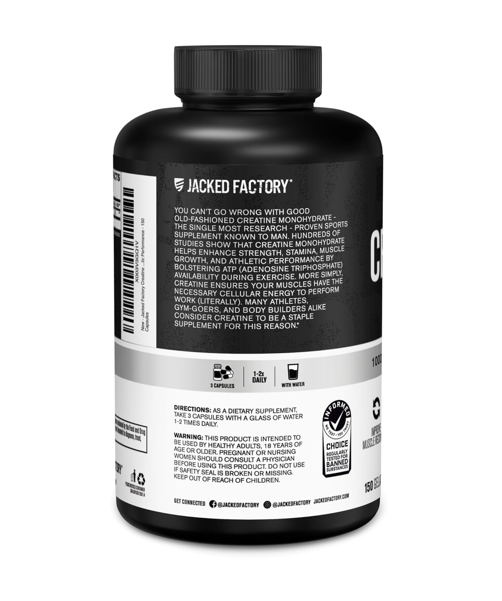 Jacked Factory Creatine Monohydrate Capsules – 150 Count | Muscle Growth & Strength