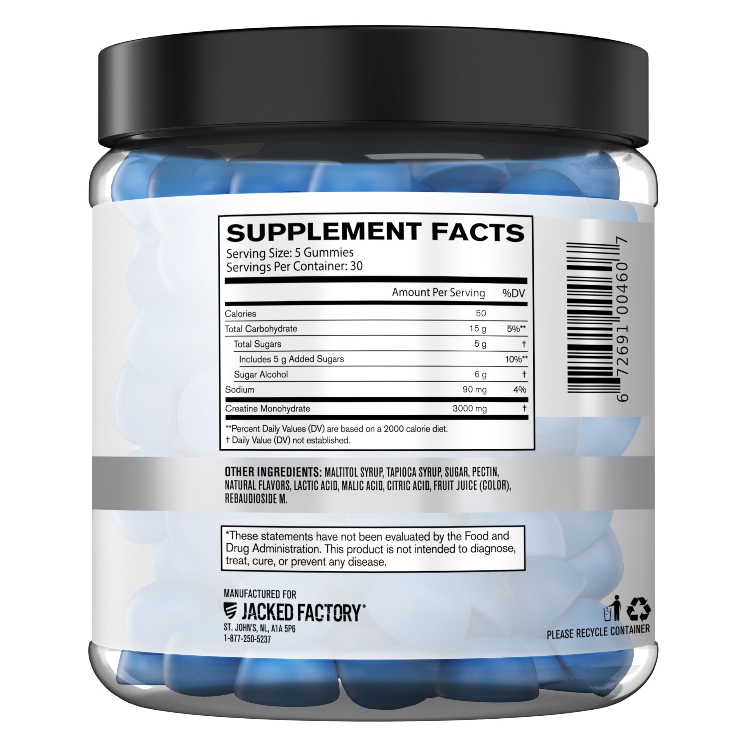 Jacked Factory Creatine Monohydrate Gummies (3g) – 150 Gummies, Blue Raspberry
