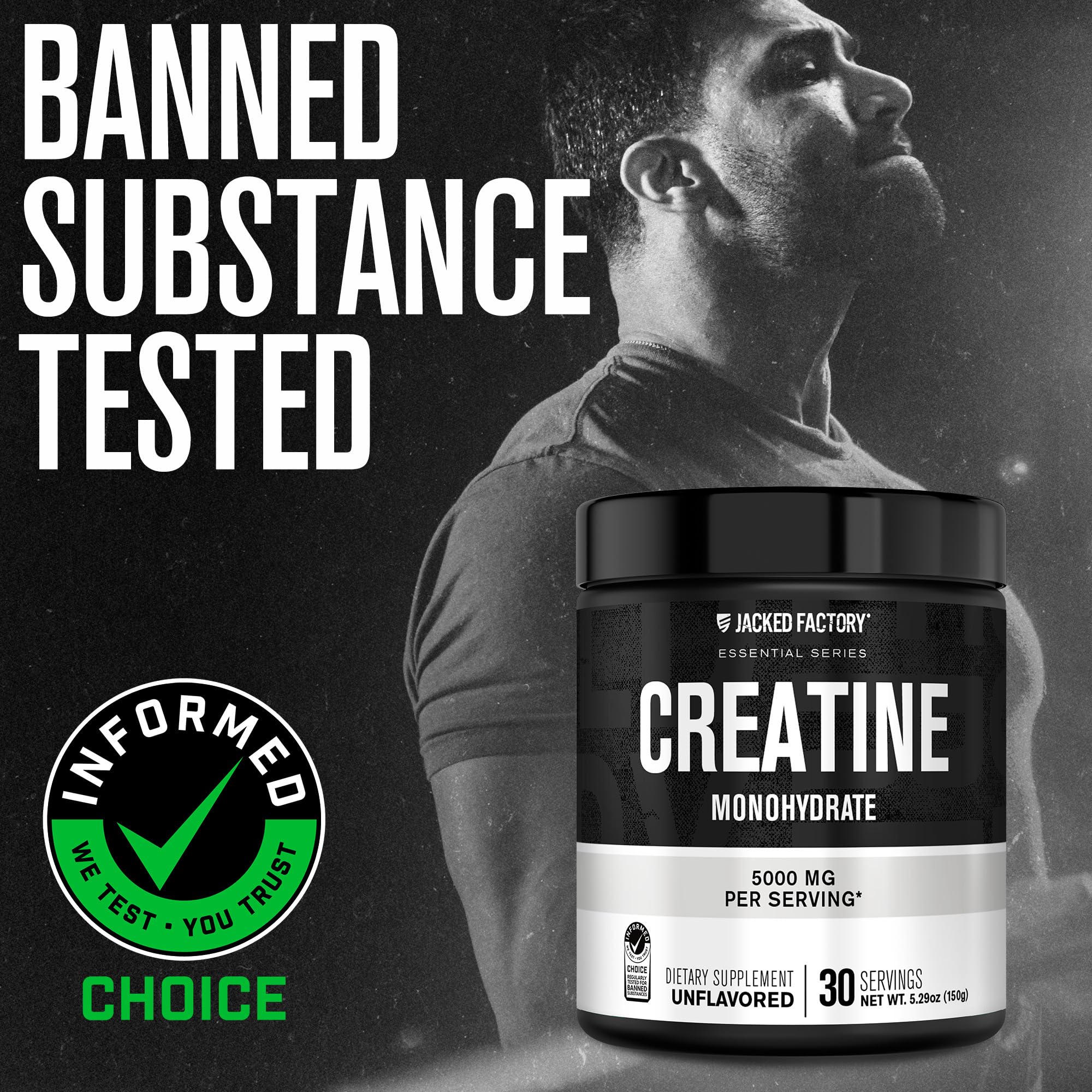 Jacked Factory Creatine Monohydrate Powder 150g – 5g Daily Creatine for Men & Women | Vegan & Third-Party Tested