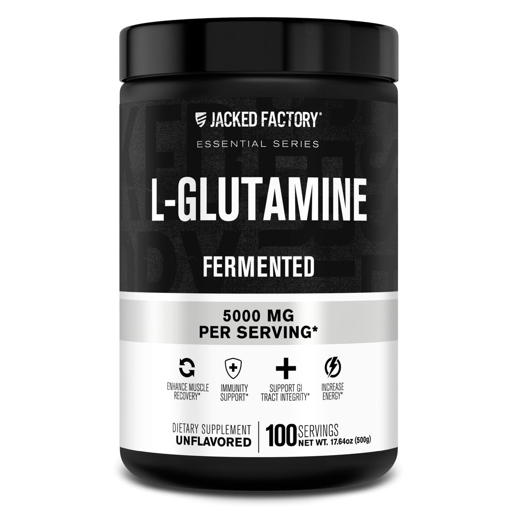 Jacked Factory L-Glutamine Powder – 100 Servings | Vegan Fermented, Unflavored