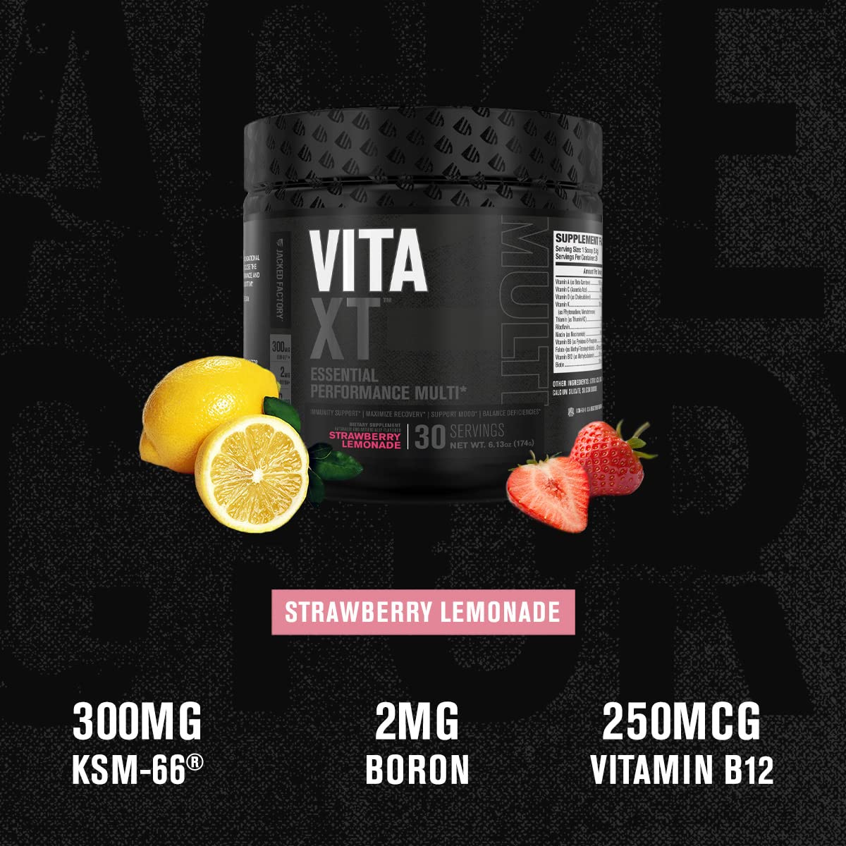 Jacked Factory Vita XT Performance Vitamin Powder – Daily Multivitamin for Men | Strawberry Lemonade, 30 Servings
