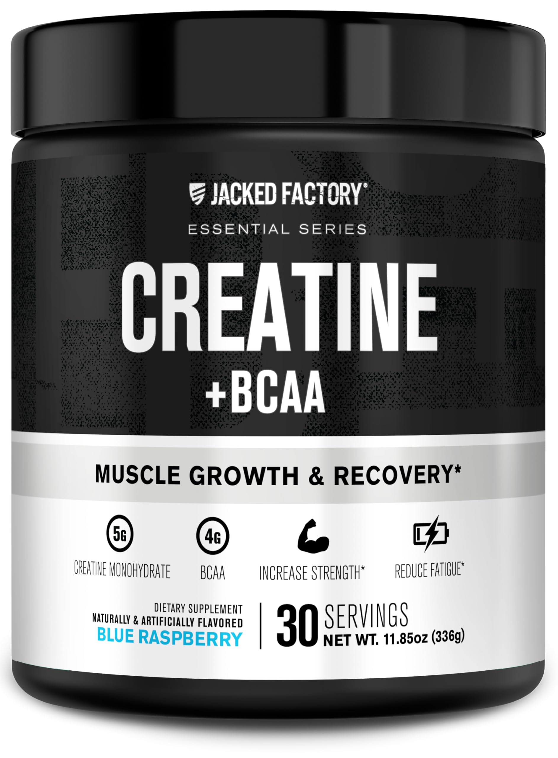 Jacked Factory Creatine + BCAAs – Creatine Monohydrate + BCAA Powder (Blue Raspberry, 30 Servings)