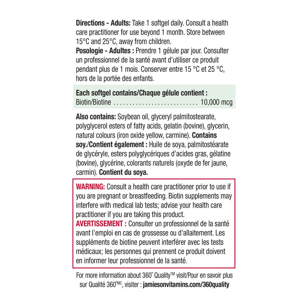 Jamieson Biotin 10,000 mcg – 90 Softgels (Value Size) | Ultra Strength Biotin