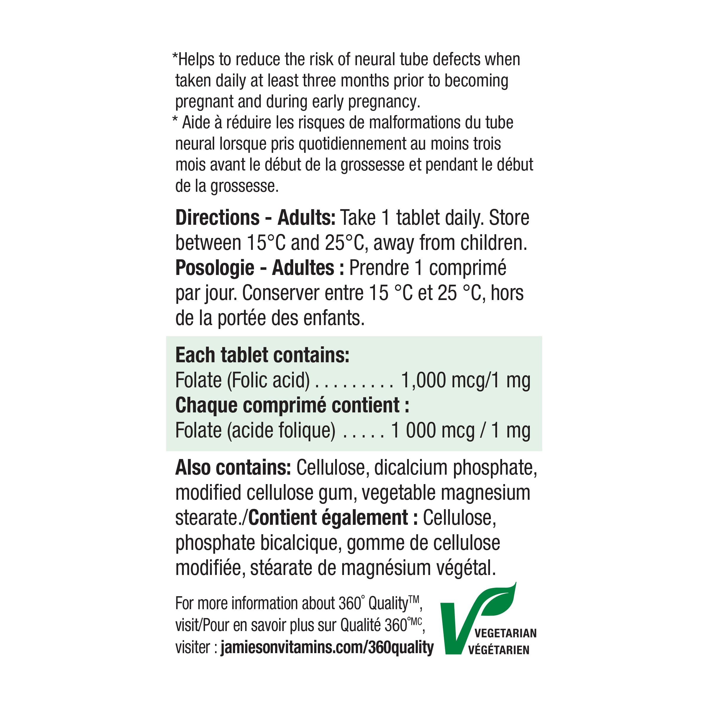 Jamieson Folic Acid 1 mg - 100 Tablets | Prenatal & Preconception Support | Non-GMO