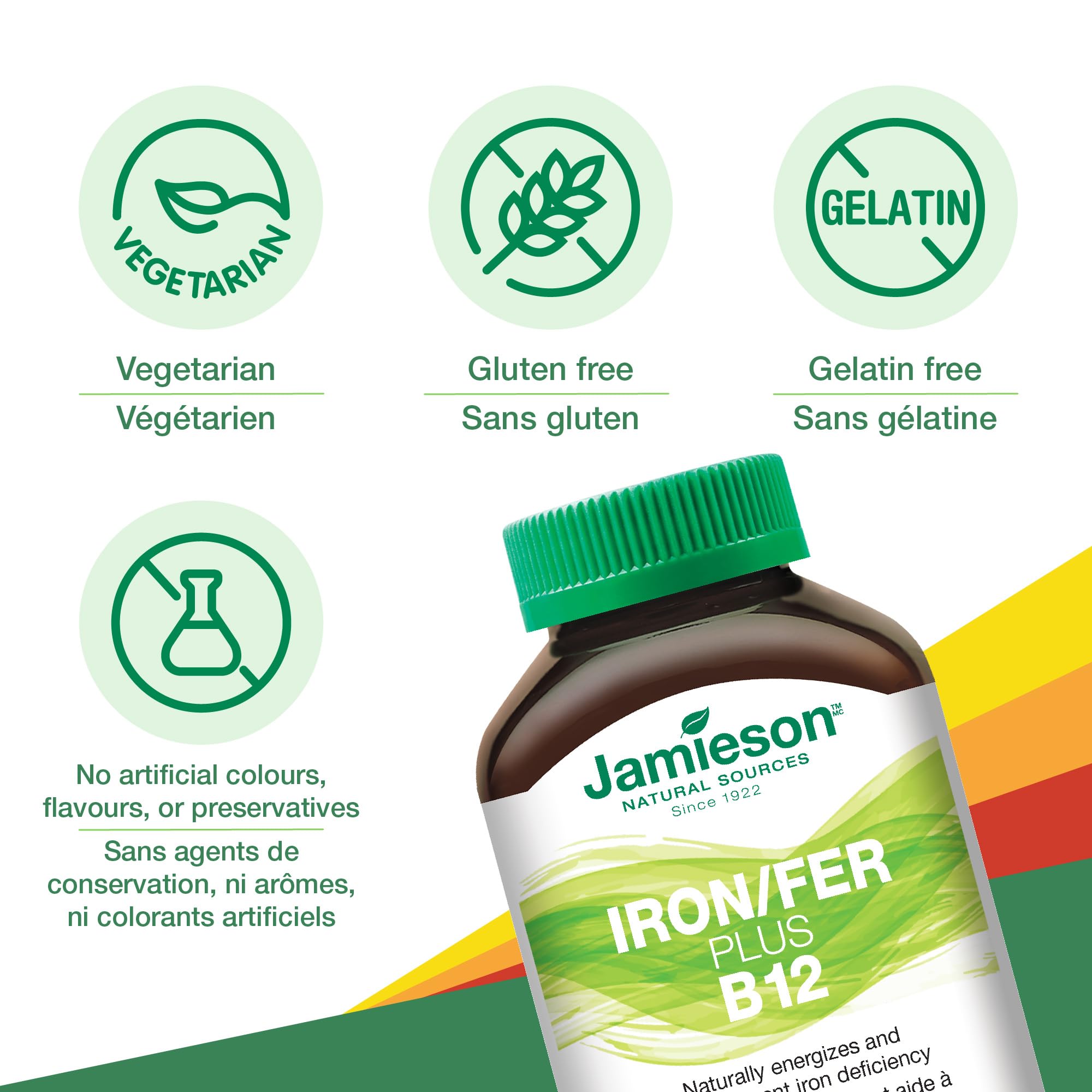 Jamieson Iron + Vitamin B12, 45 Chewable Tabs | Mango Lime Flavor | Gluten-Free