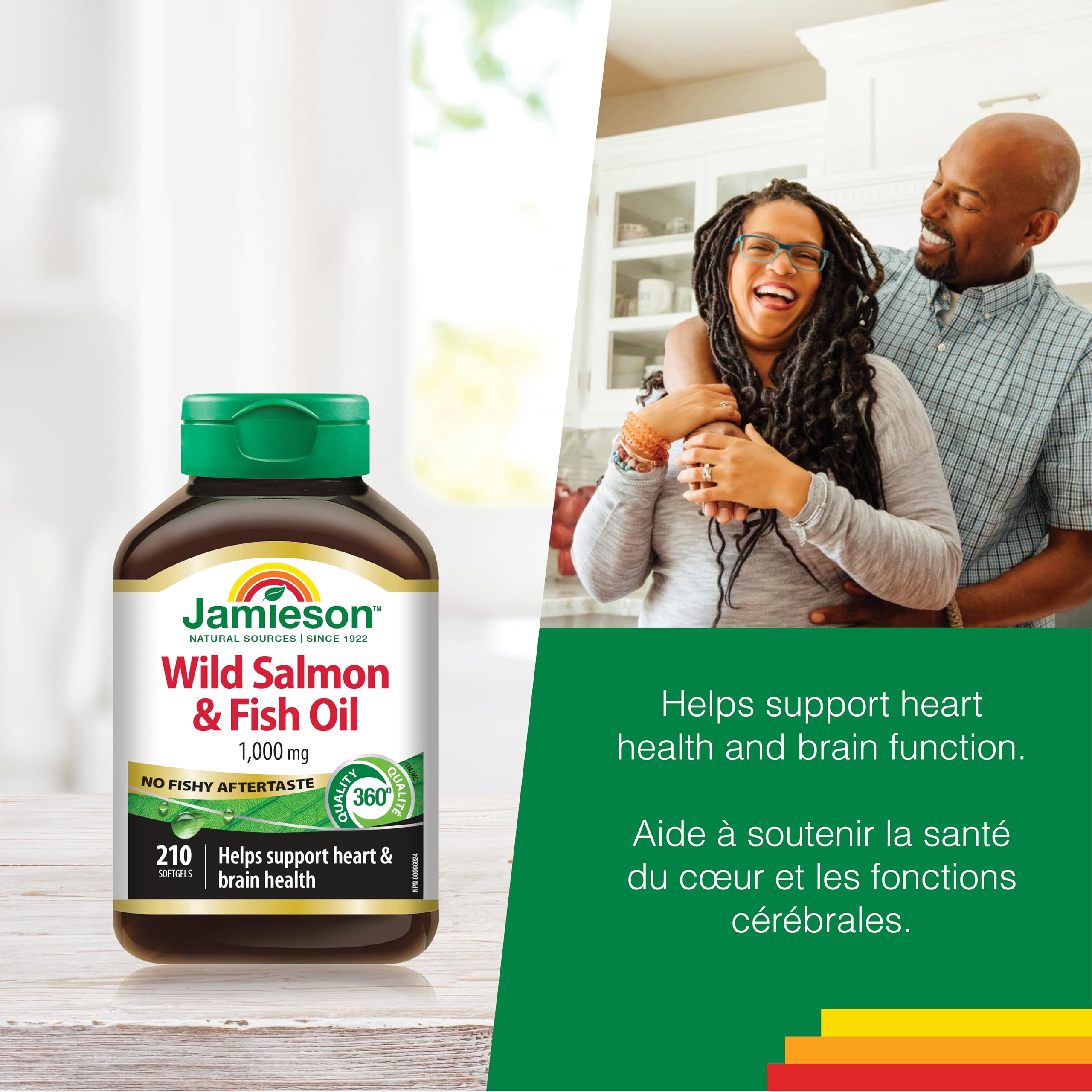 Jamieson No Fishy Aftertaste - Wild Salmon & Fish Oil 210 SoftGels | Omega-3 EPA & DHA