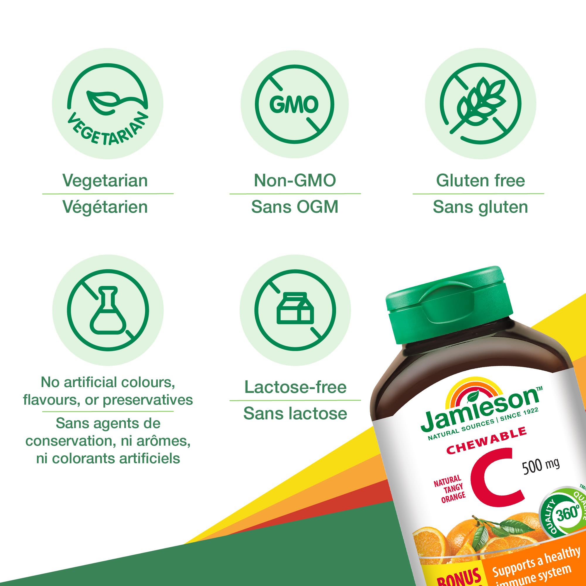 Jamieson Vitamin C Orange 500mg 120 Tablets - Chewable Vitamin C Supplement