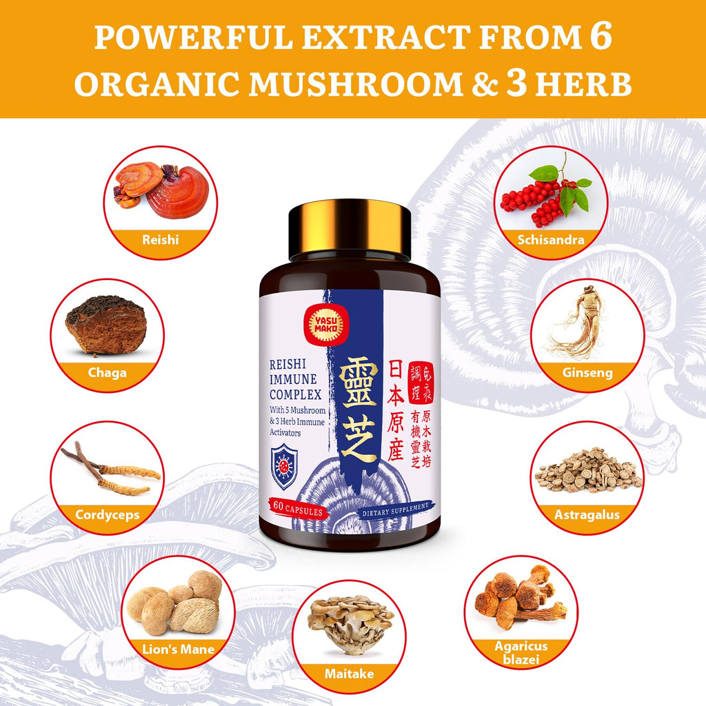 Japanese Reishi 1500mg – 9-in-1 Organic Mushroom Capsules (Immune & Brain)