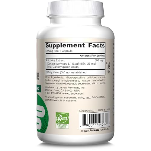 Jarrow Formulas Artichoke 500 mg Veggie Capsules – Liver Health & Digestion Support | Pack of 12